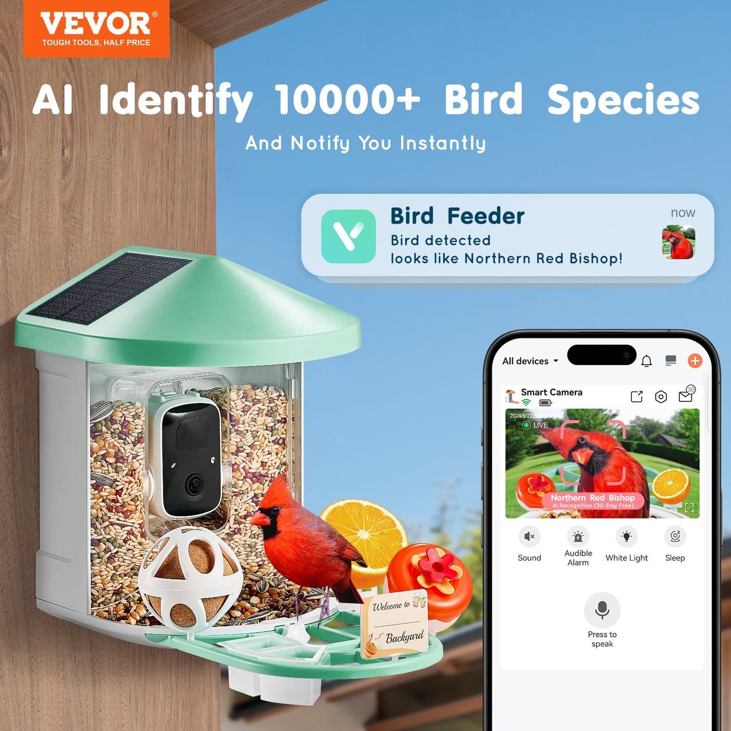Smart Bird Feeder With Camera 2K HD AI Identify Bird Species Solar-Powered