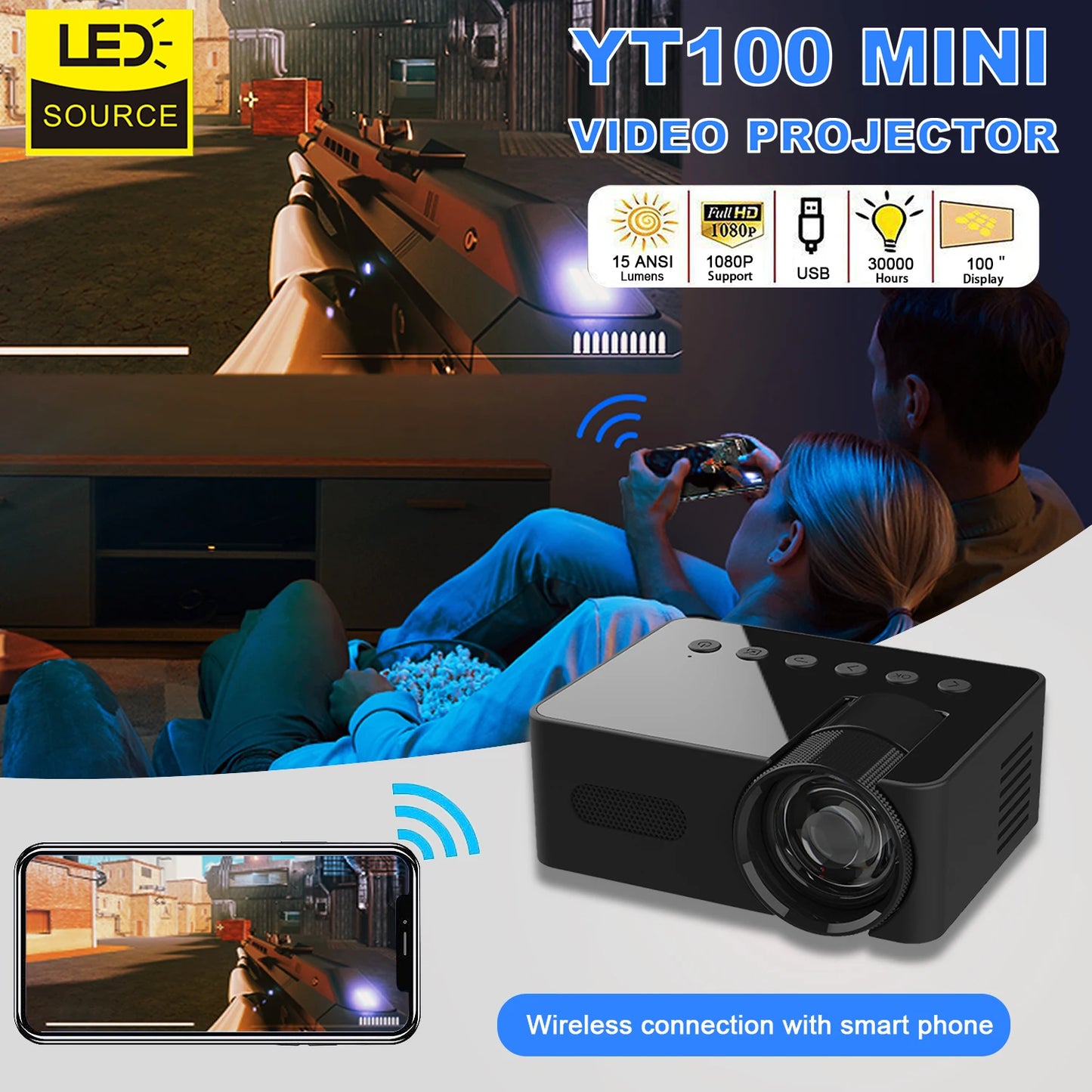 YT100 Mini Android Wifi Smart Portable Projector